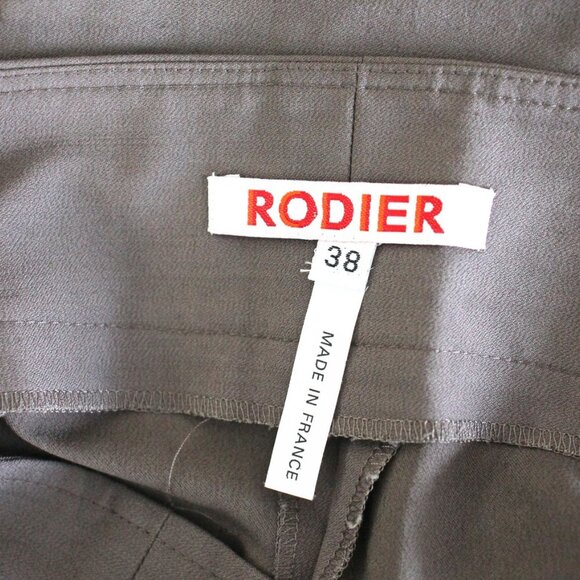 Vintage 90s RODIER Taupe Pencil Skirt Deep Pockets Snap Front Closure - Picture 3 of 5